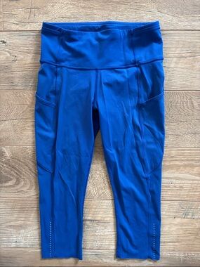Lululemon Fast and Free Crop 18” Leggings Size 6 Galactic Cobalt Blue